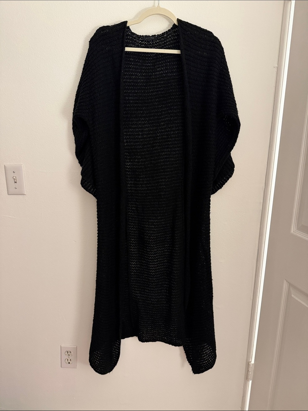 Open-Front Black Knit Women's Sweater Cardigan